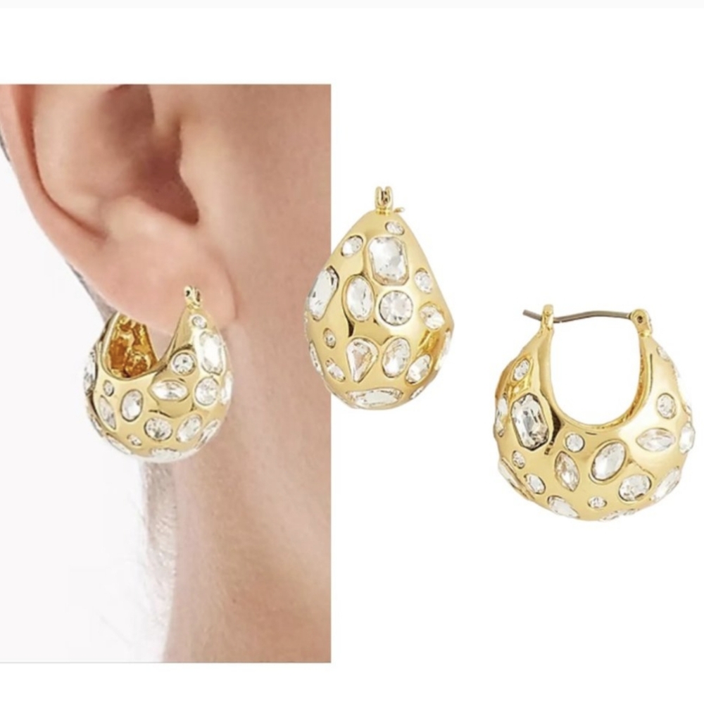 🎀 J. CREW Crystal Jeweled Chunky Huggie Earrings